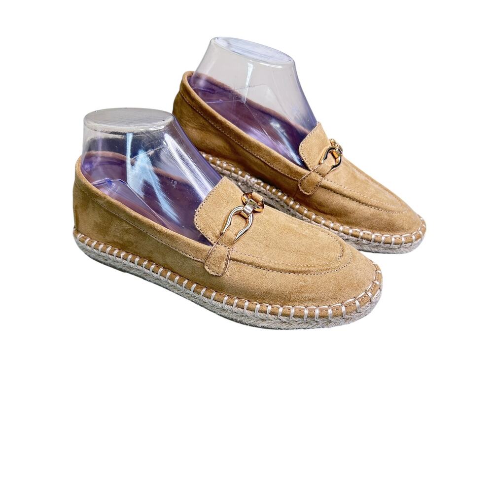 Zara Beige Suede Espadrille Flat Loafers Gold Buckle Details 38 / 7.5